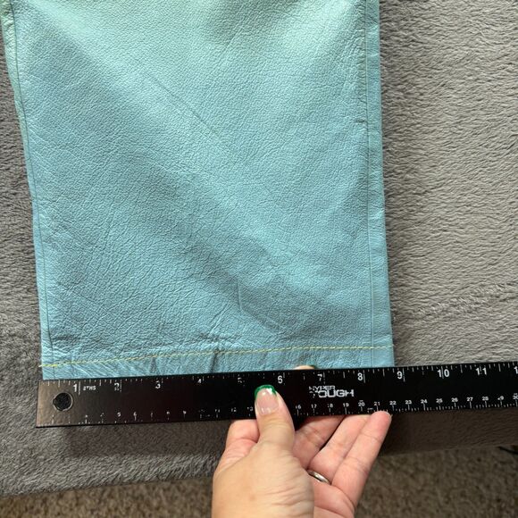 Metrostyle Women Vintage 90s Leather Suit Pants Jacket Ombre Lime Aqua Size 12 - Picture 10 of 12